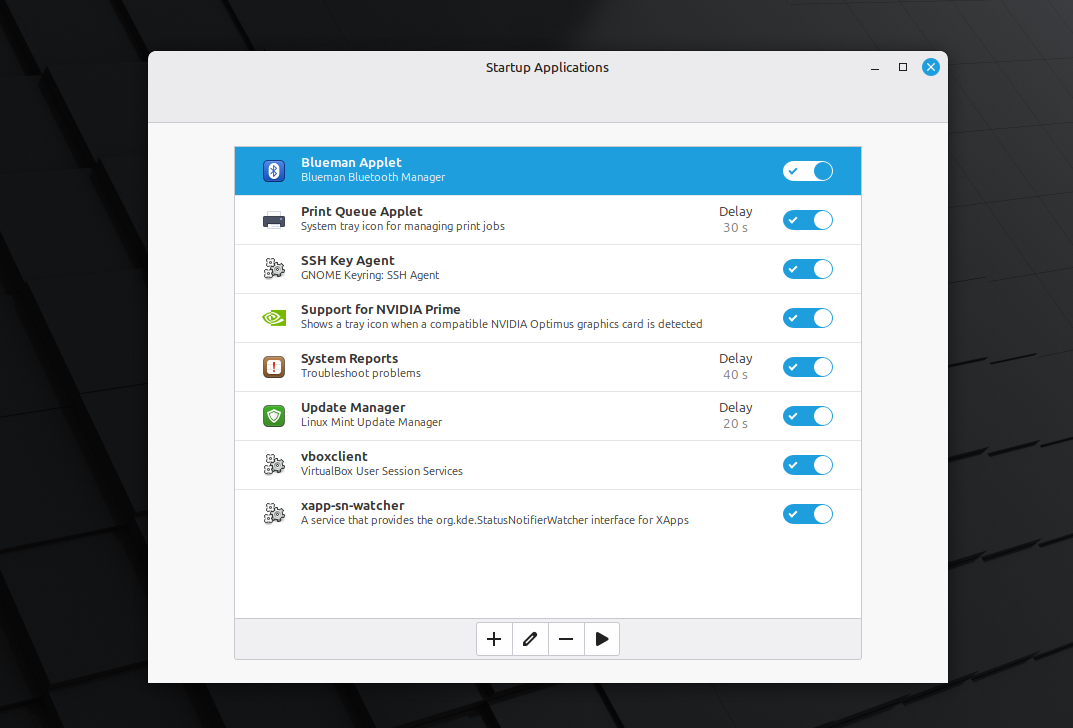 Startup application displaying on linux mint system.